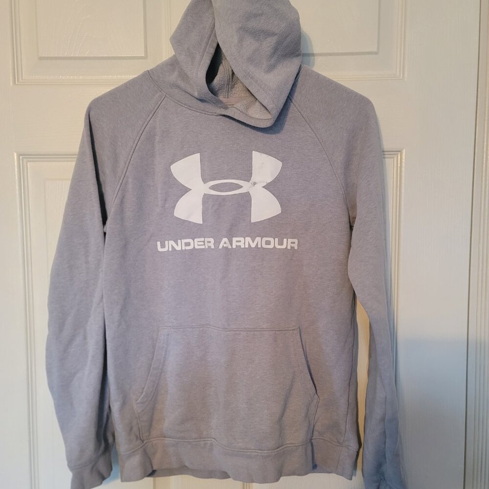 Kids boys light grey under armour hoodie - has damage - size YXL